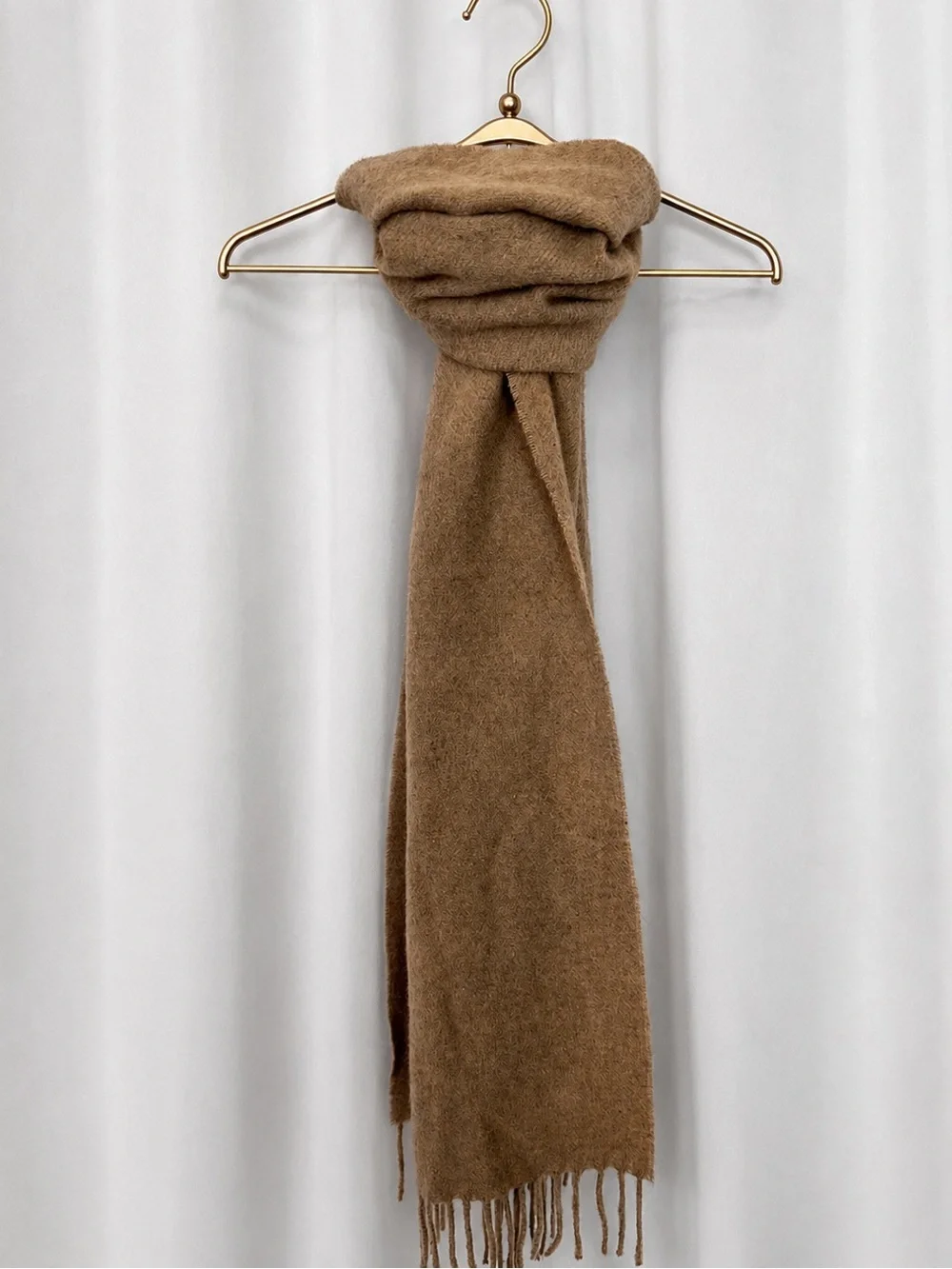 Pure Cashmere 100% Cashmere Camel Fringe Scarf – Made in Italy (1373)